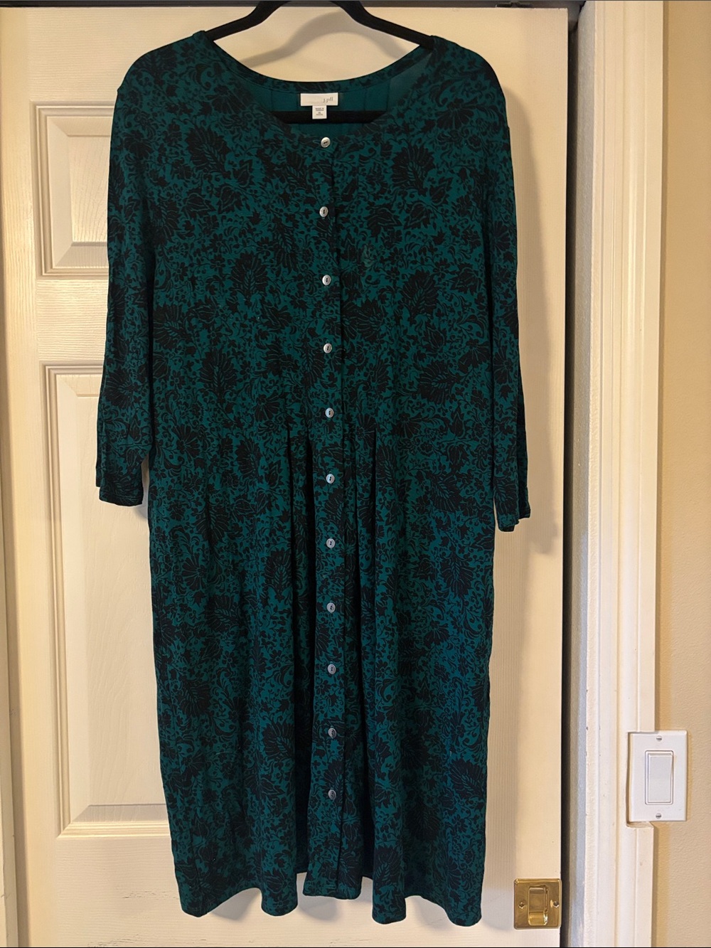 J.Jill Women's Teal Floral Button-Front Dress